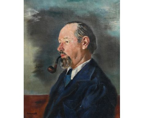 Jerry Farnsworth (American, 1895 - 1982) "Portrait of Harold Singerland" Oil on Canvas. Signed lower left. Inscribed verso on
