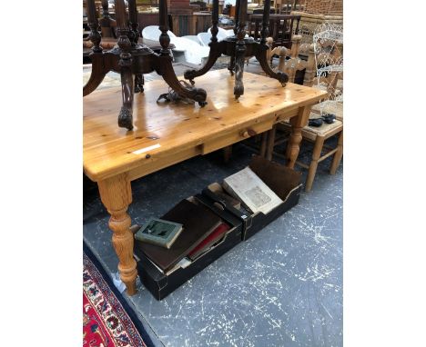 A VINTAGE PINE KITCHEN TABLE. W 152 X D 87 X H 78 cms. 