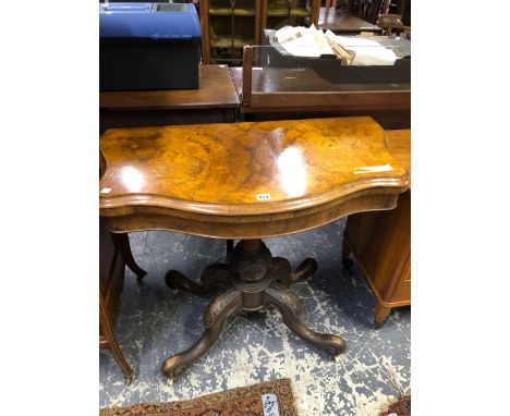 A VICTORIAN BURR WALNUT FOLD OVER CARD TABLE. 90 X 90 x h 74cms. 