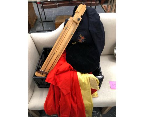 VINTAGE COLLEGE GOWNS, A VINTAGE BLAZER AND AN ARTISTS EASEL. 