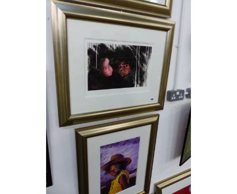AFTER ROLF HARRIS FIVE FRAMED COLOUR PORTRAIT PRINTS SIZES VARY.