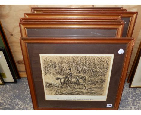 AFTER FINCH MASON EIGHT VINTAGE COMIC EQUESTRIAN PRINTS, 30 x 37cms.