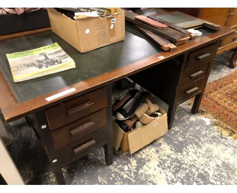 A VINTAGE PEDESTAL DESK. W 152 X D 84 X H 77cms. 