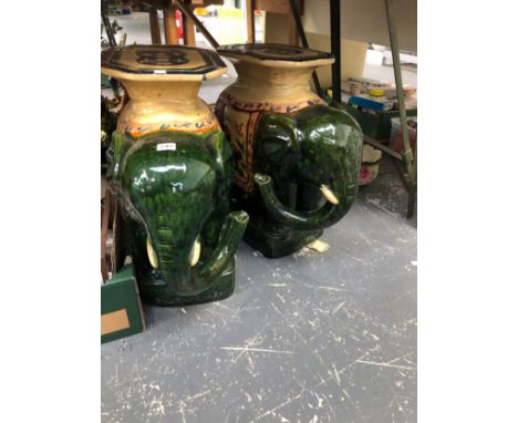 A PAIR OF CERAMIC ELEPHANT GARDEN SEATS