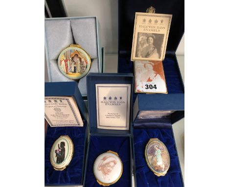 FIVE BOXED HALCYON DAYS ENAMEL BOXES CELEBRATING THE QUEEN MOTHER