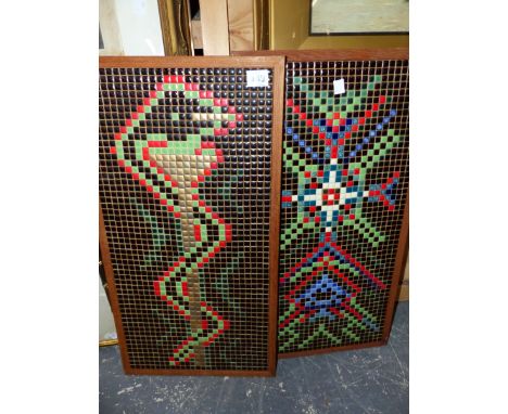 TWO VINTAGE MOSAIC TILE PANELS, 64 x 33cms,. (2)
