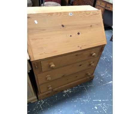 A VINTAGE LIMED OAK PEDESTAL DESK AND A MODERN PINE BUREAU. DESK W 122 X D 47 X H 71cms, BUREAU W 79 X D 46  X H 93cms. 