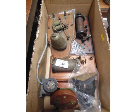 Various electrical items to include a bell, galvanometer etc.