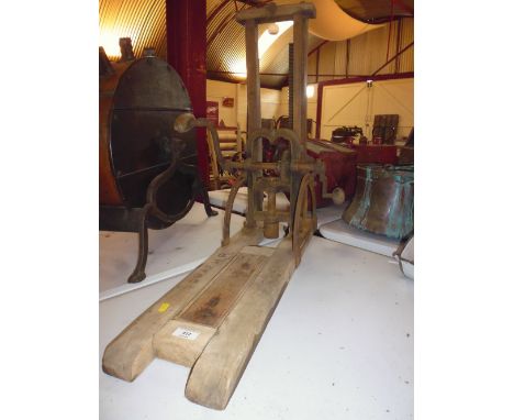 An old wheelwright's spoke boring machine stamped M A F & H R
