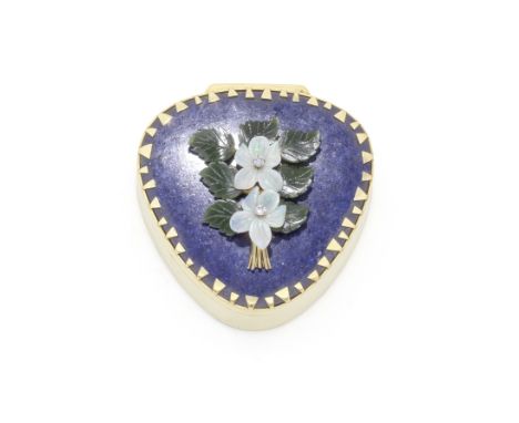 STUART DEVLIN: a unique 18 carat gold, lapis lazuli and diamond shaped boxLondon 1979Rounded triangular form with plain polis