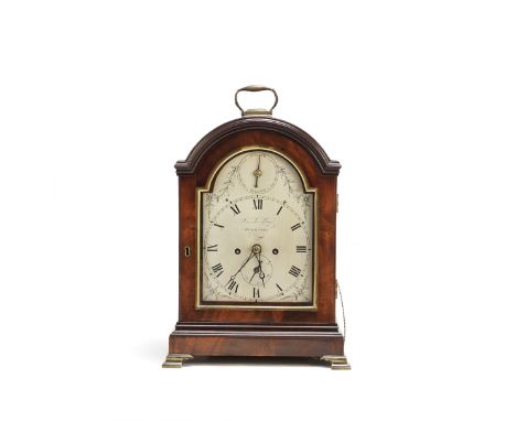 A George III mahogany and brass mounted bracket clock with pull repeatthe dial and movement signed Jno Le Page, Guernsey the 