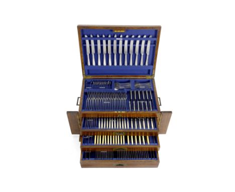 A silver Old English pattern table service of flatware with canteen boxpredominately by Charles Boyton &amp; Son, London 1906