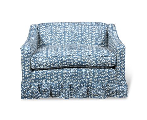 An 'Egerton Love Seat' or marquise designed by OKA and upholstered by Jessica BuckleyWith spotted blue and white upholstery, 