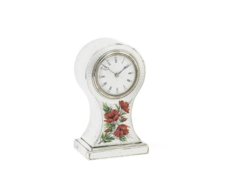 A Victorian silver and enamelled timepieceThe Douglas Clock Co, London 1900Balloon shaped case, the front enamelled in transl