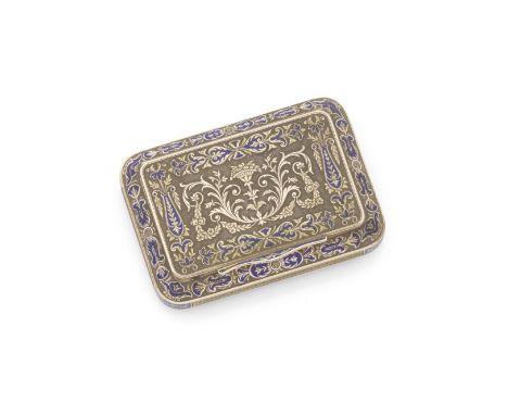 A Swiss gold and blue enamel snuff boxSebastien Chaligny, Geneva, early 19th century Rectangular with rounded corners, the co