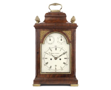 A George III mahogany and brass mounted bracket clockthe dial signed Isaac Rogers, Londonthe rectangular case with moulded sw