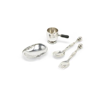 Georg Jensen: a small collection of silver itemsComprising: a serving spoon and fork, 1933 - 1944 period mark, pattern number