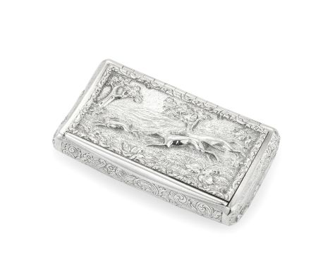 Hunting interest: A Victorian silver snuff boxIsaac Jacobson, London 1839  Curved rectangular, the cover and ends with relief