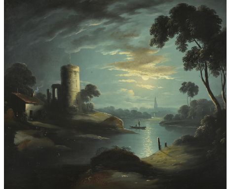 Manner of Sebastian PetherMoonlit river landscapeOil on canvas51 x 61cm (20 x 24 in.)Condition Report: The canvas has been re