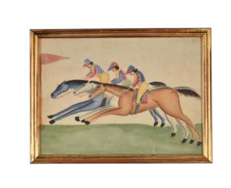 Anglo Indian School (20th century)Three jockeys on horsebackPencil, watercolour and bodycolour21.5 x 30cm (8¼ x 11¾ in.)To be