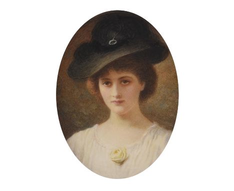 Edward Tayler (British 1828-1906)Portrait of a lady in a black hatWatercolour 33 x 25cm (12 x 9¾ in.)Condition Report: The co