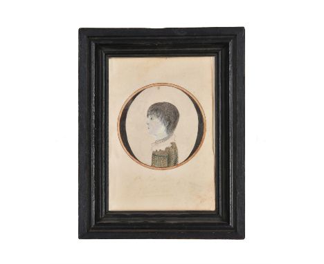 American School (early 19th century) Portrait of Julia Lee, aged 7 years oldPen, ink and watercolourIndistinctly inscribed Ju