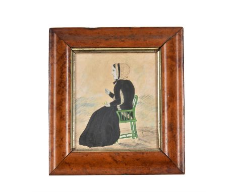 English School (19th century)A lady taking snuff, seated in a green Windsor chairPencil, watercolour and bodycolour15 x 13cm 