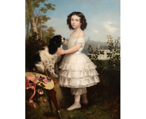 Jules (Jean-Francois-Hyacinthe) Laure (French 1806-1861)Girl with King Charles spanielOil on canvas Signed and dated 1832 low