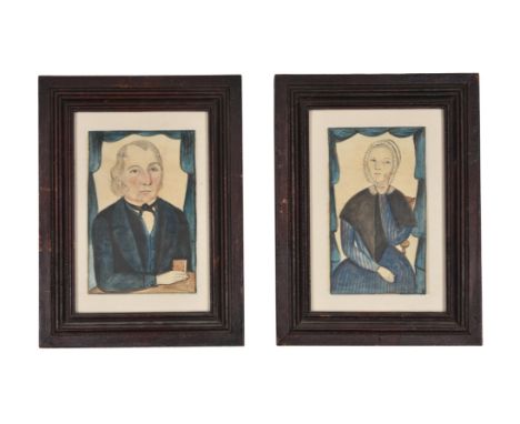 Attributed to Thomas Skynner (fl. 1840-1852)Portraits of Philip Malory and his wife, a pairPencil, pen, ink and watercolourWi