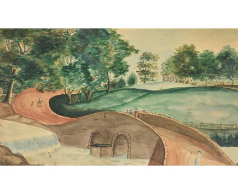 English Naive School (19th century)A lake landscape, with houses and sailing boatsPencil and watercolour26 x 35cm (10 x 13¾ i