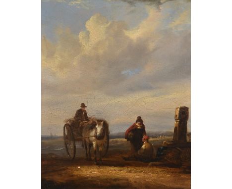Circle of William Shayer Snr. (British 1787-1879)Figures and cart on a beachOil on board 29 x 24cm (11¼ x 9¼ in.)Condition Re