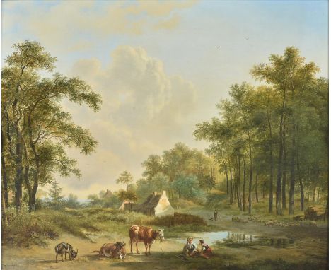 Pieter Gerardus Van Os (Dutch 1776-1839)Cattle and livestock by a country cottageOil on canvas Signed and dated 1829 lower le