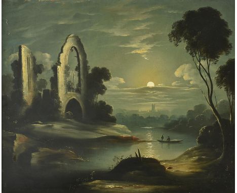 Manner of Sebastian PetherMoonlit landscape with abbey ruinsOil on canvas51 x 61cm (20 x 24 in.)Condition Report: The canvas 