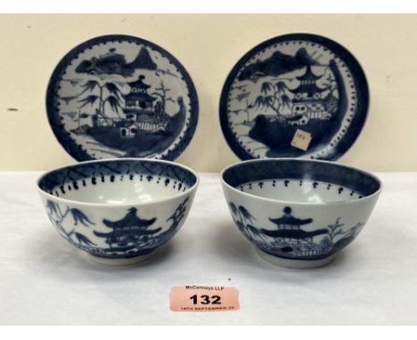 Two early 19th century Chinese blue and white bowls and saucers from the Diana Cargo wreck. Christies labels. The bowls 4'-4¼
