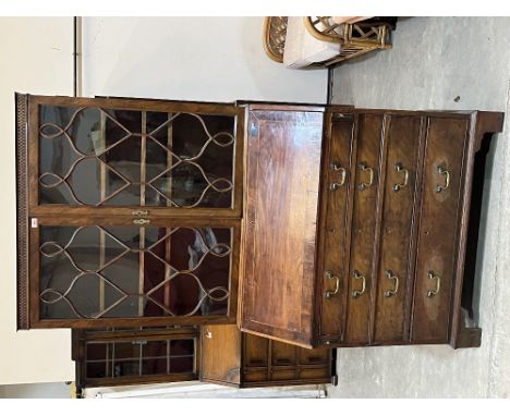 A George III mahogany bureau bookcase, enclosed by a pair of astragal glazed doors, on bracket feet. 41' w x 81'h