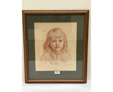 ARCHIE UTIN. BRITISH 1908 - 1977 Portrait of a young girl. Signed and dated June 1966. Conte chalk on paper. 14'x 12'. 