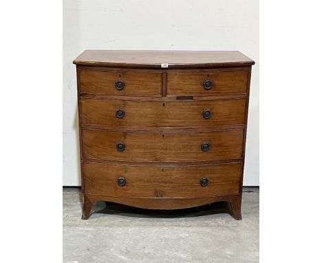 A 19th century mahogany bow fronted chest of drawers on splayed bracket feet. 42' wide