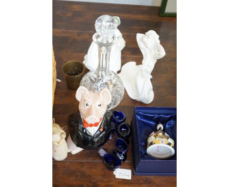 Collection of glass and ceramics to include Royal Worcester snuffer, eye washes, Royal Doulton and others