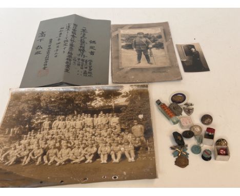 2x Small  imperial Japanese army medals together with some old photos & some medal fittings.