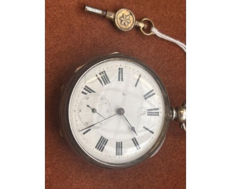 Silver pocket watch & key 