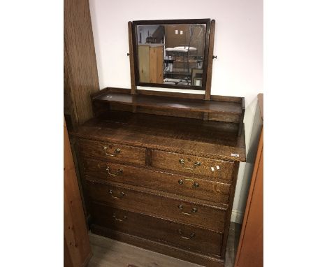 VINTAGE OAK 2 OVER 3 DRAWER DRESSING CHEST WITH GR UNION STAMPED ON LOCKS