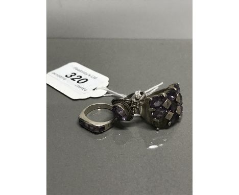 3 SILVER & AMETHYST RINGS (NEEDS ATTENTION)