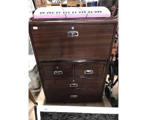 VINTAGE SHIPS METAL ( YES METAL) BUREAU IN 2 PARTS WITH KEY