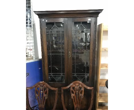 VINTAGE OAK GLASS DOOR CABINET 104CM W