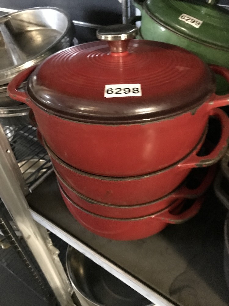 4 x red cast irons pots with lids