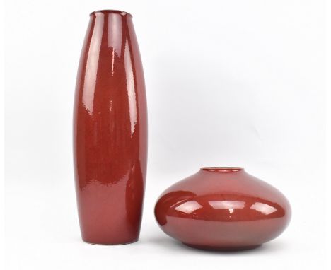 Scheurich - Amano Range - two vintage mid century West German pottery studio art vases, each in ox blood red. Comprisinig a t