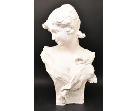 After Alfred Jean Foretay (Swiss, 1861-1944) - A vintage 20th century plaster bust sculpture of lady. The figure depicted in 
