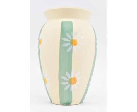 Scheurich - a vintage West German pottery ceramic centrepiece flower vase. The baluster vase unglazed, featuring green hand p