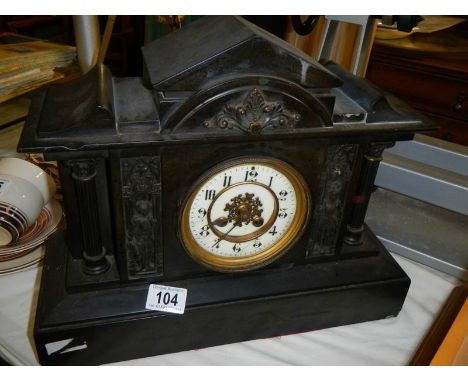 A slate mantle clock. COLLECT ONLY. 