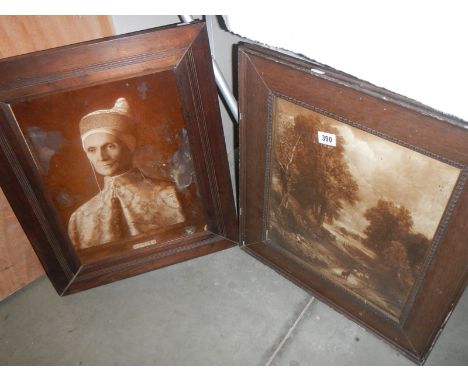 An oak framed portrait of an Indian gentleman and an oak framed rural scene.The " Indian gentleman" is a doge of Venice.The p